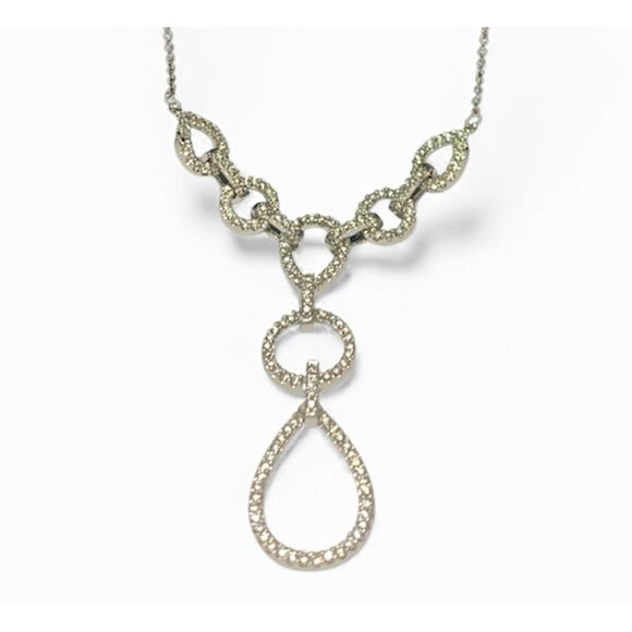 14K White Gold Diamond Drop Necklace With Teardrop Pendant & Chain 18" - Picture 3 of 11